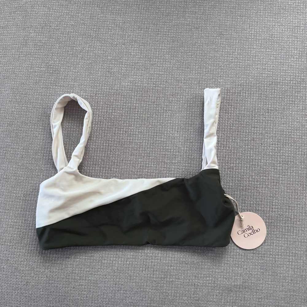 Camila Coelho Two-Tone White and Dark Green and cream Bikini Top women medium